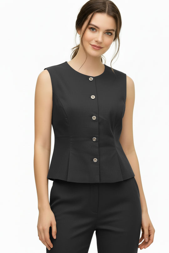 Chaleco de Sastrería – Silueta Entallada con Bajo Péplum