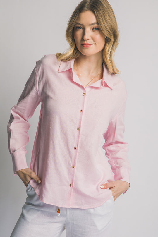 Blusa Lisa Manga Larga Formal Para Mujer