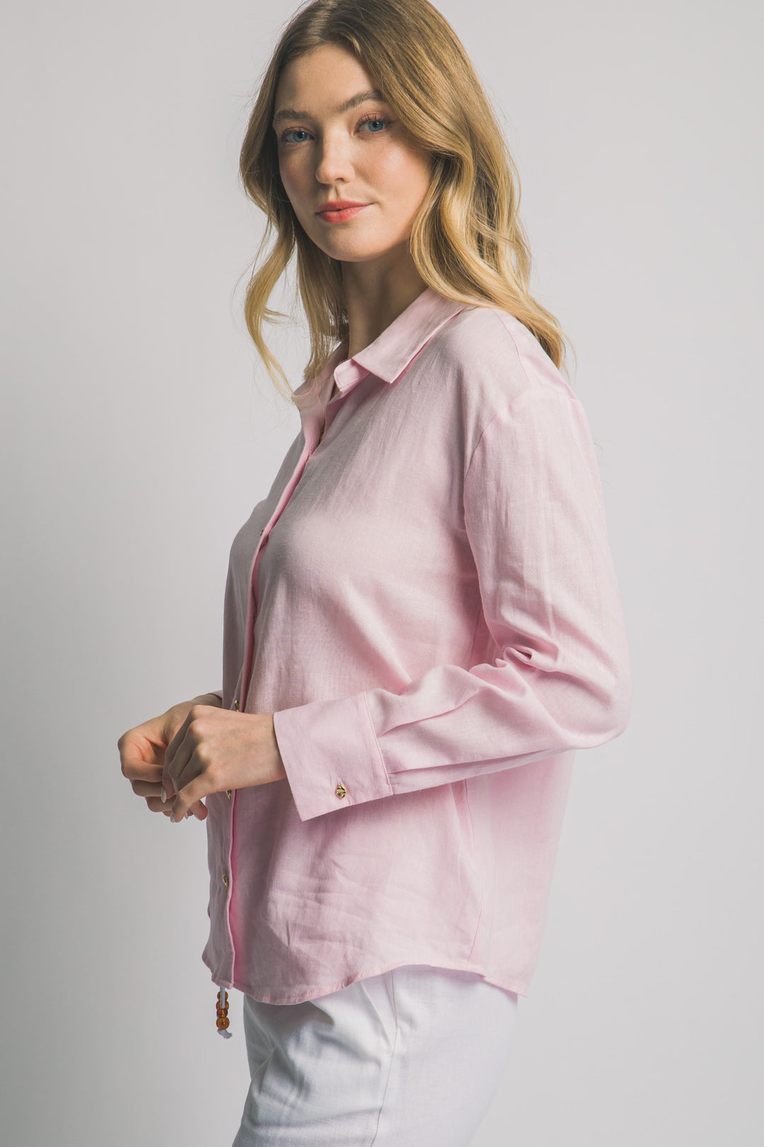 Blusa Lisa Manga Larga Formal Para Mujer