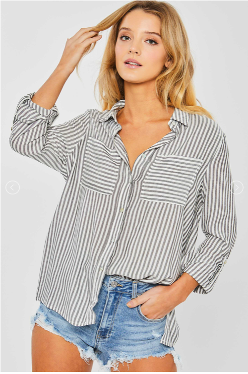 Camisa de Rayas Verticales con Dos Bolsillos