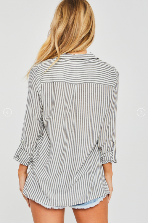 Camisa de Rayas Verticales con Dos Bolsillos