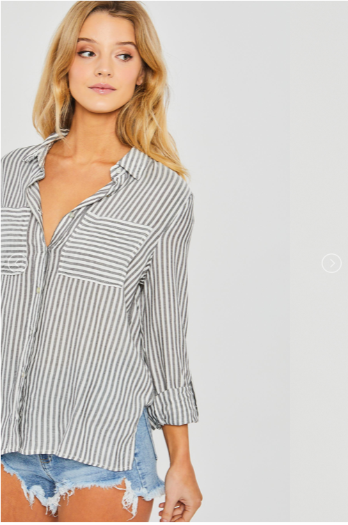 Camisa de Rayas Verticales con Dos Bolsillos