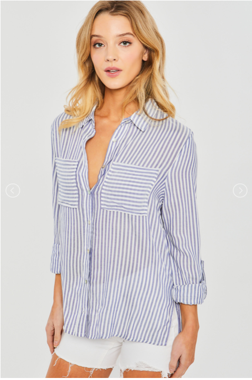 Camisa de Rayas Verticales con Dos Bolsillos