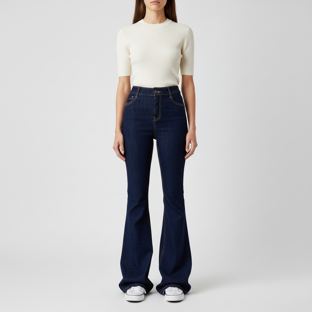 Pantalón de Mezclilla Acampanado para Mujer Tiro Alto