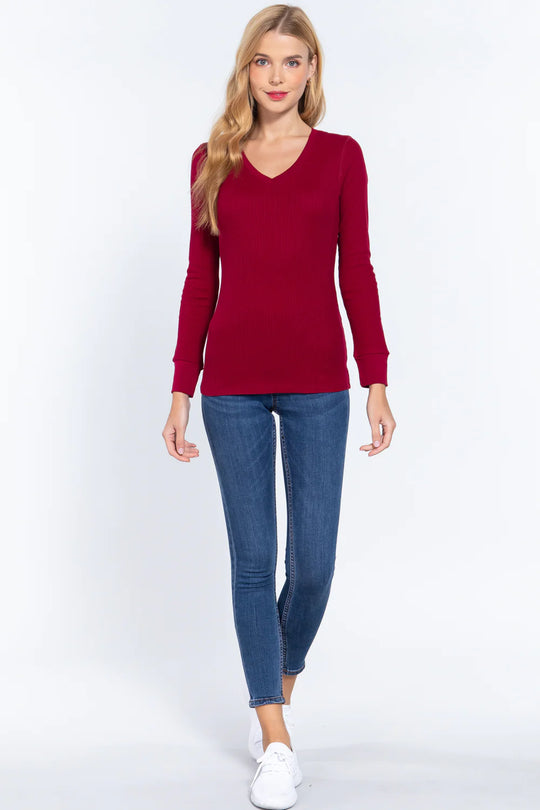 Blusa cuello V manga larga