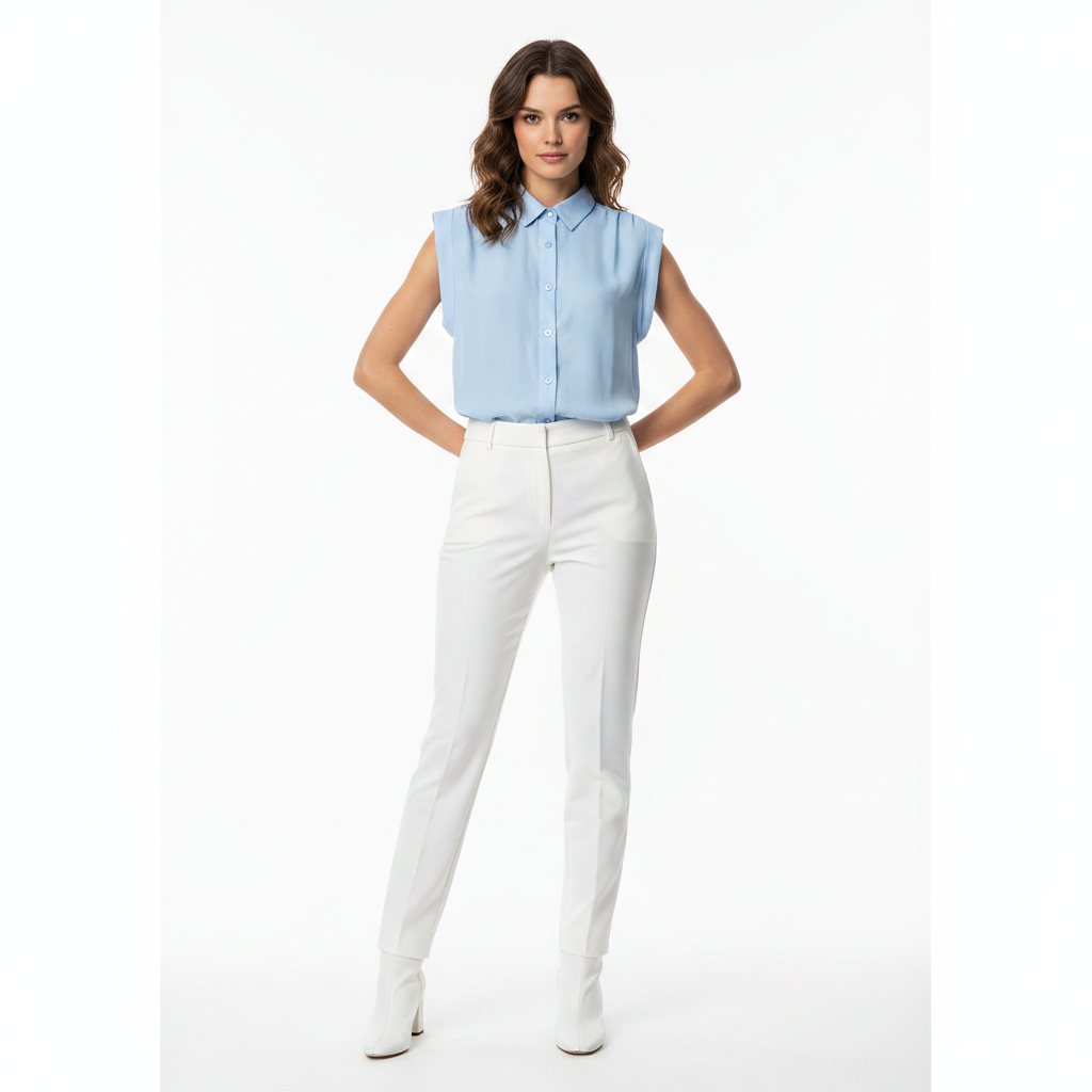 Blusa sin Mangas de Mujer con Cuello Camisero