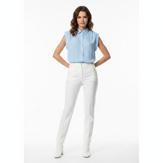 Blusa sin Mangas de Mujer con Cuello Camisero