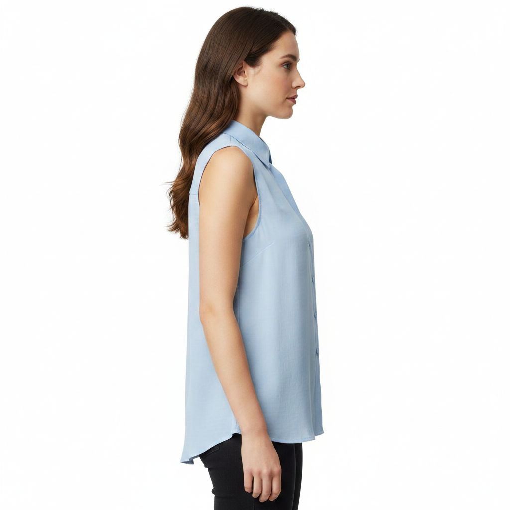 Blusa sin Mangas de Mujer con Cuello Camisero