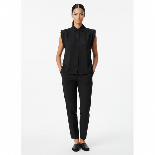 Blusa sin Mangas de Mujer con Cuello Camisero