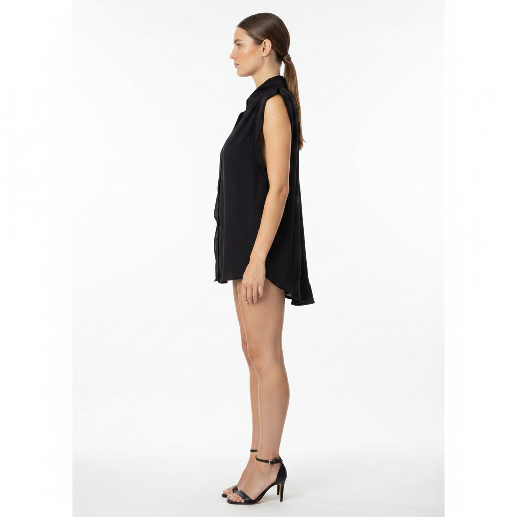 Blusa sin Mangas de Mujer con Cuello Camisero